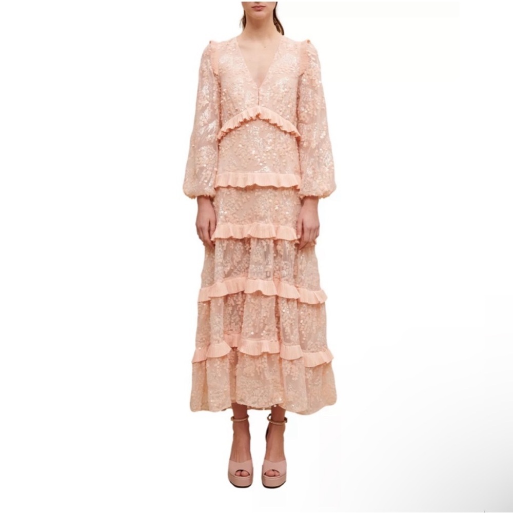 Maje Rosean Pink Sequin Maxi Dress